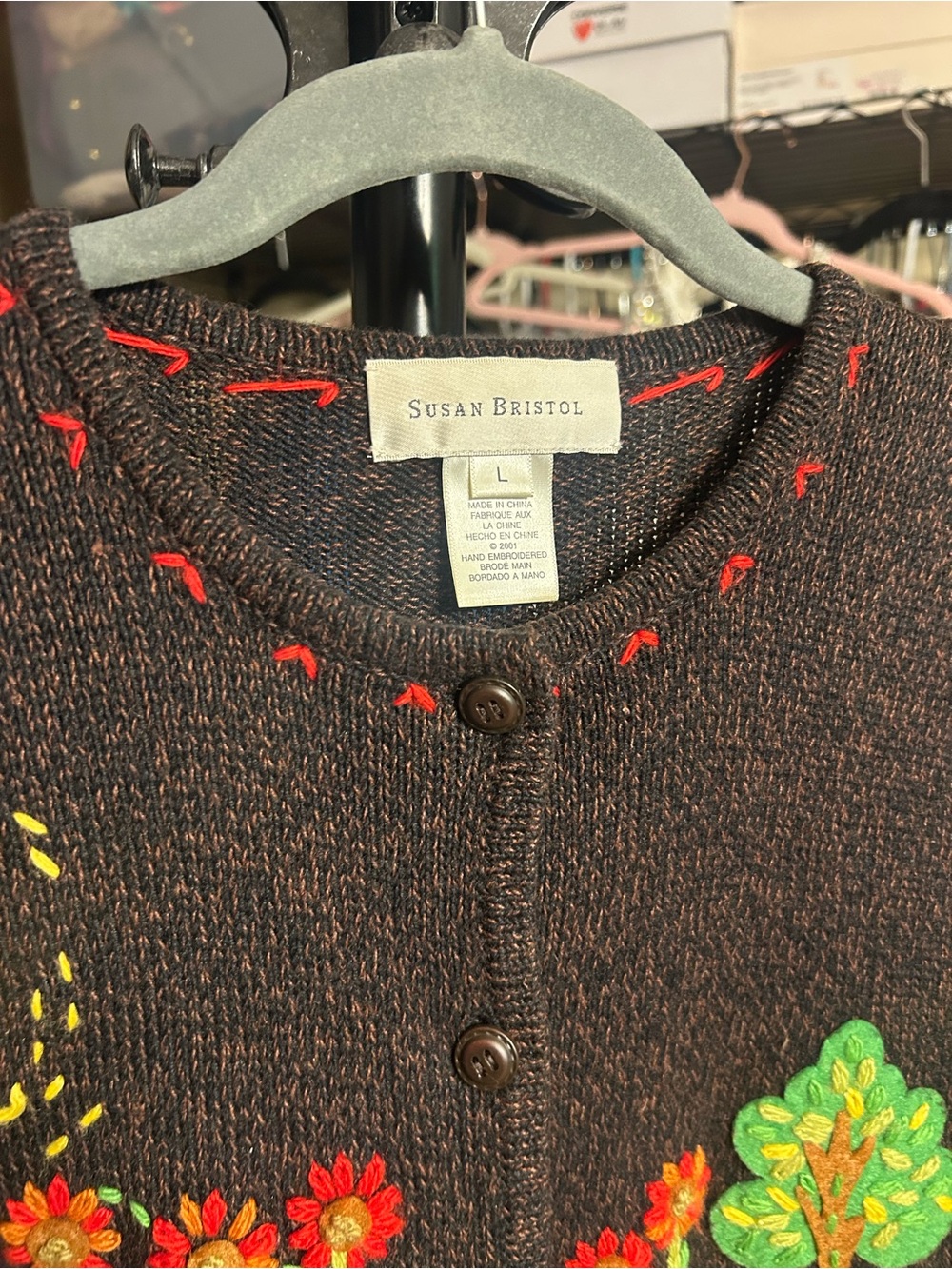 Susan Bristol Hand Embroidered Vintage Farm Garden Cardigan Sweater Cottagecore - Picture 7 of 10